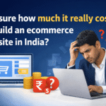 E-commerce website development cost in India pricing infographic and online store concept