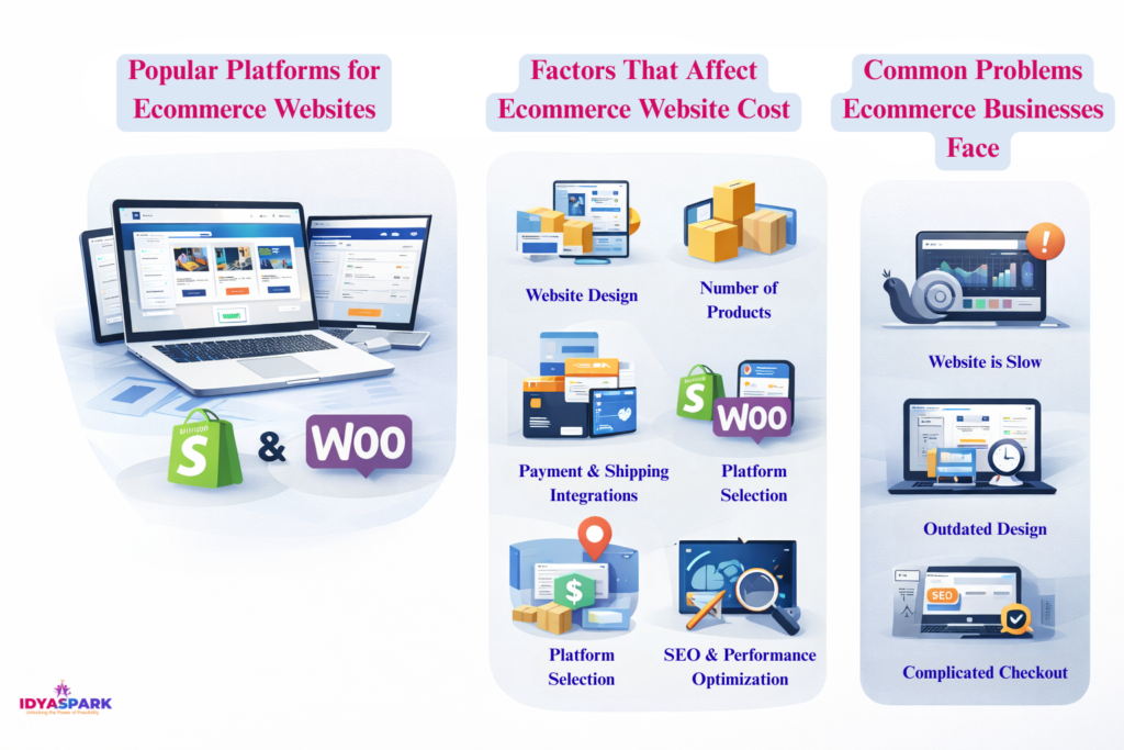 affordable ecommerce website development services in India and Dubai showing cost factors and ecommerce challenges